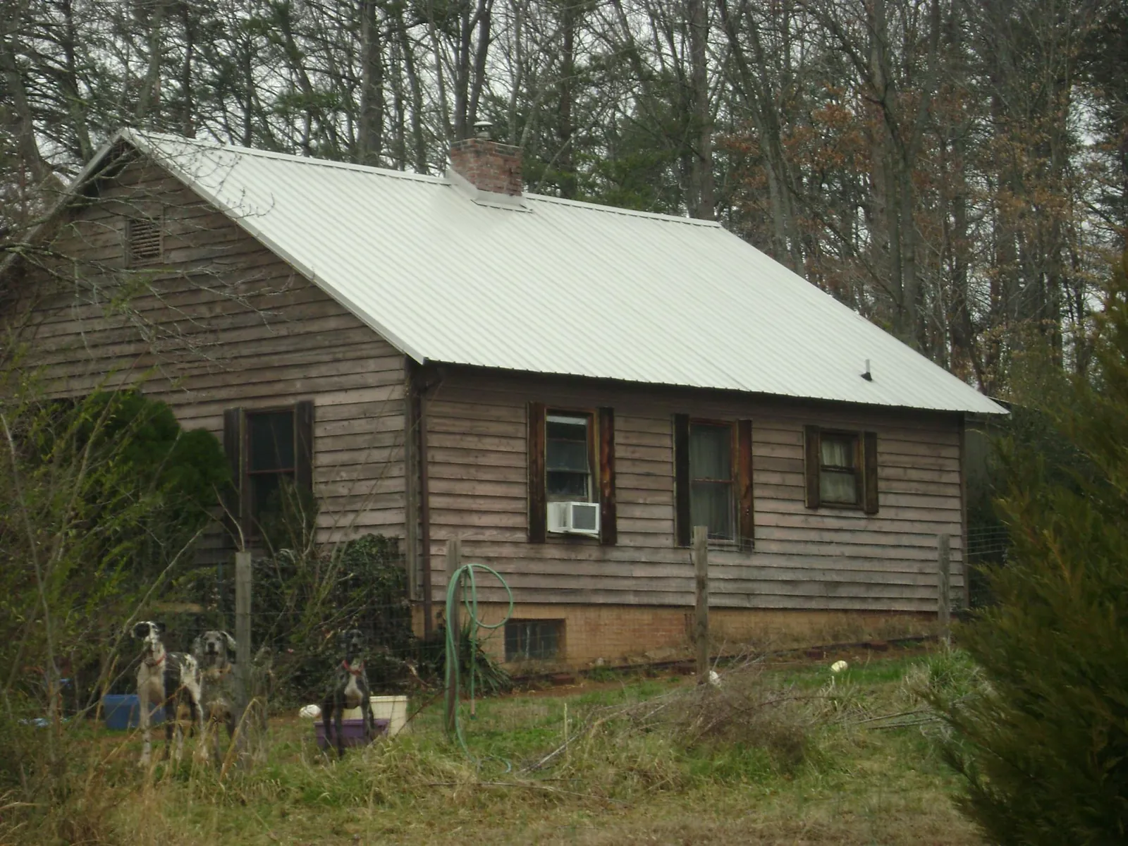 White metal roof on an old wood sided farmhouse, from a Metal Roof Installation job in Wesley Chapel